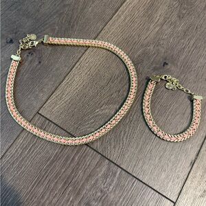 Pink and Gold Braided Necklace and Bracelet